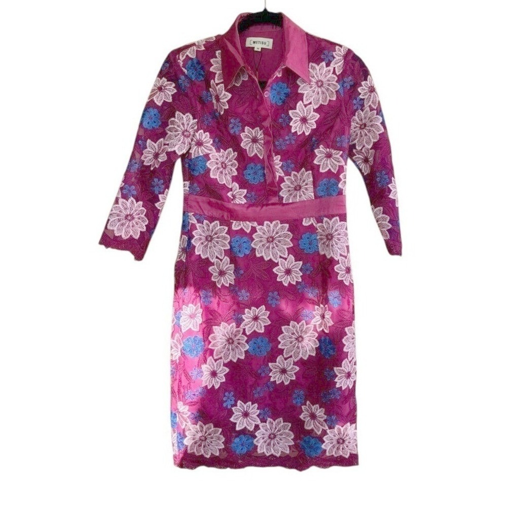 Metisu Dress Floral Lace Appliqué Magenta Pink Medium Shower Wedding Guest Work